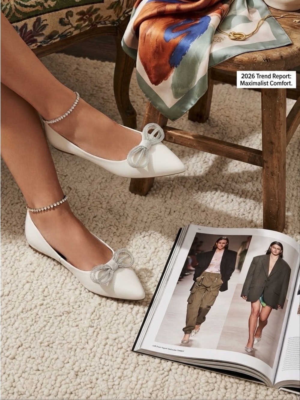 Jones New York Quenelle Bone Pointed-Toe Flats with Rhinestone Bow Accent